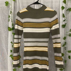 Striped bombshell dress/olive green and yellow